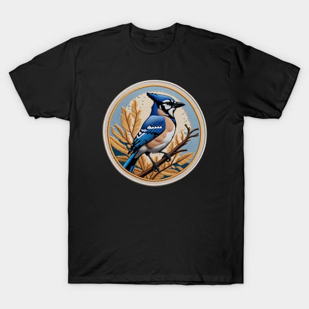 Blue Jay Embroidered Patch T-Shirt by Xie